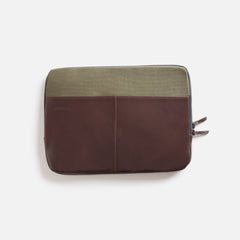 Premium Leather Laptop Sleeve - Brown/Olive