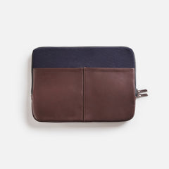 Premium Leather Laptop Sleeve - Brown/Navy