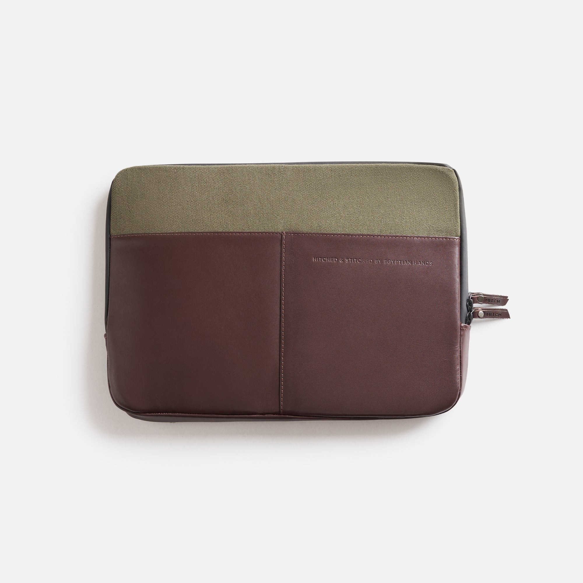Premium Leather Laptop Sleeve - Brown/Olive