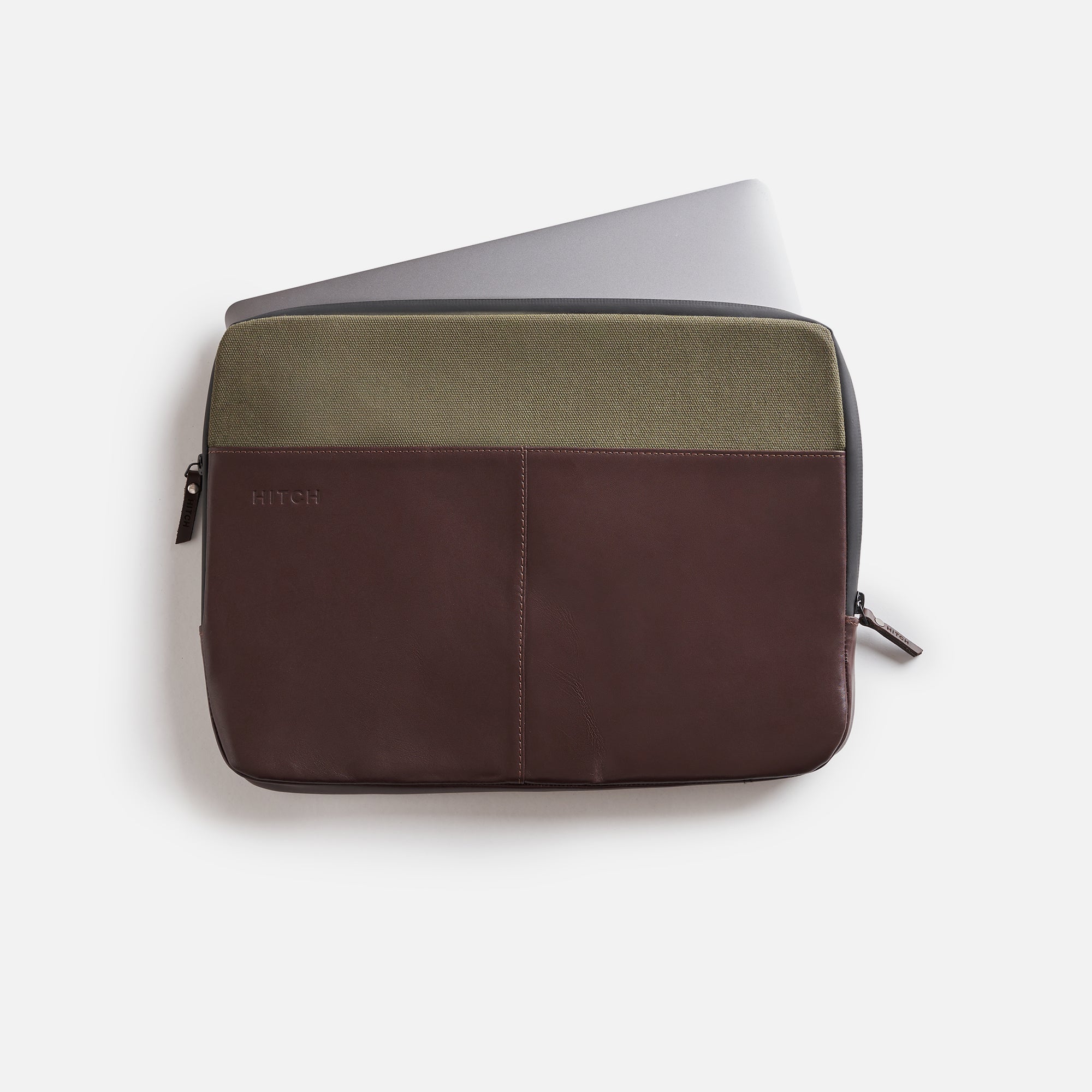 Premium Leather Laptop Sleeve - Brown/Olive