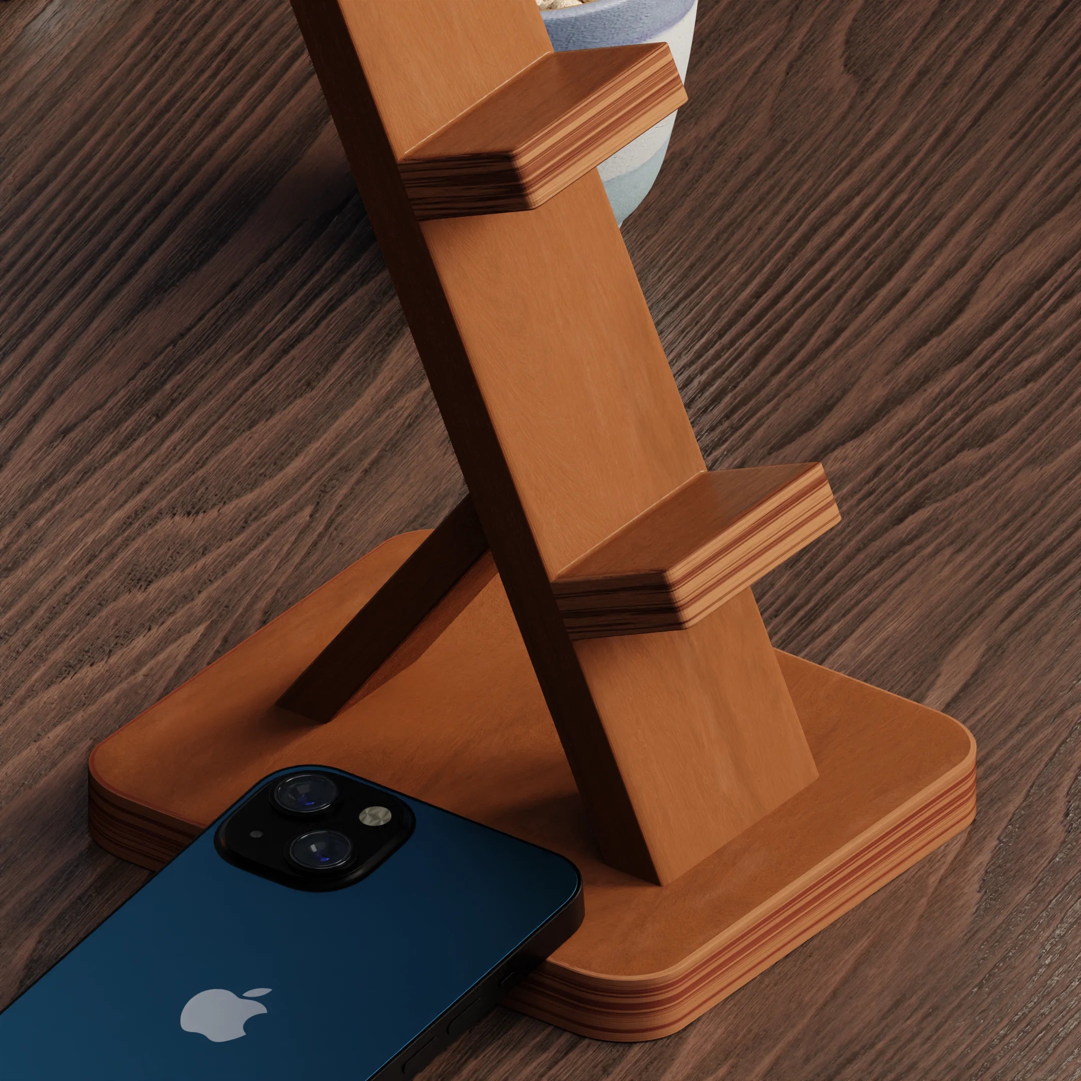 Wooden controller and headphone stand minimalist design.