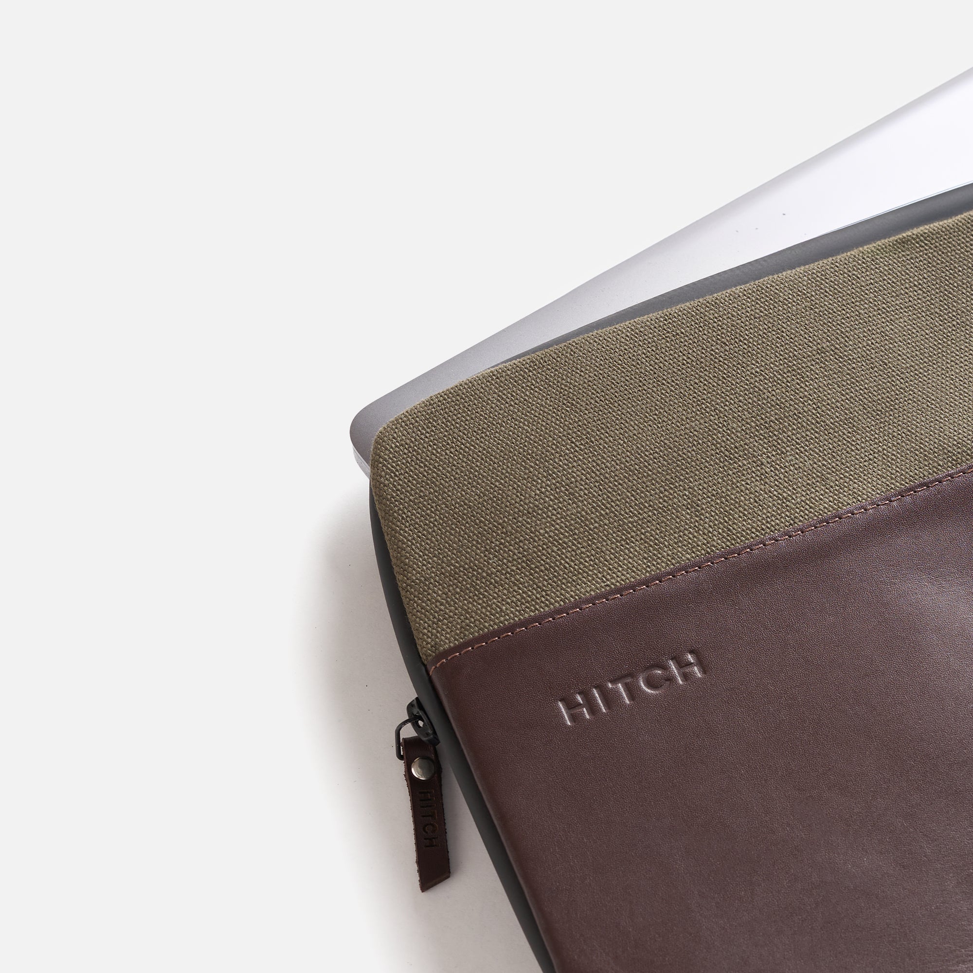 Premium Leather Laptop Sleeve - Brown/Olive