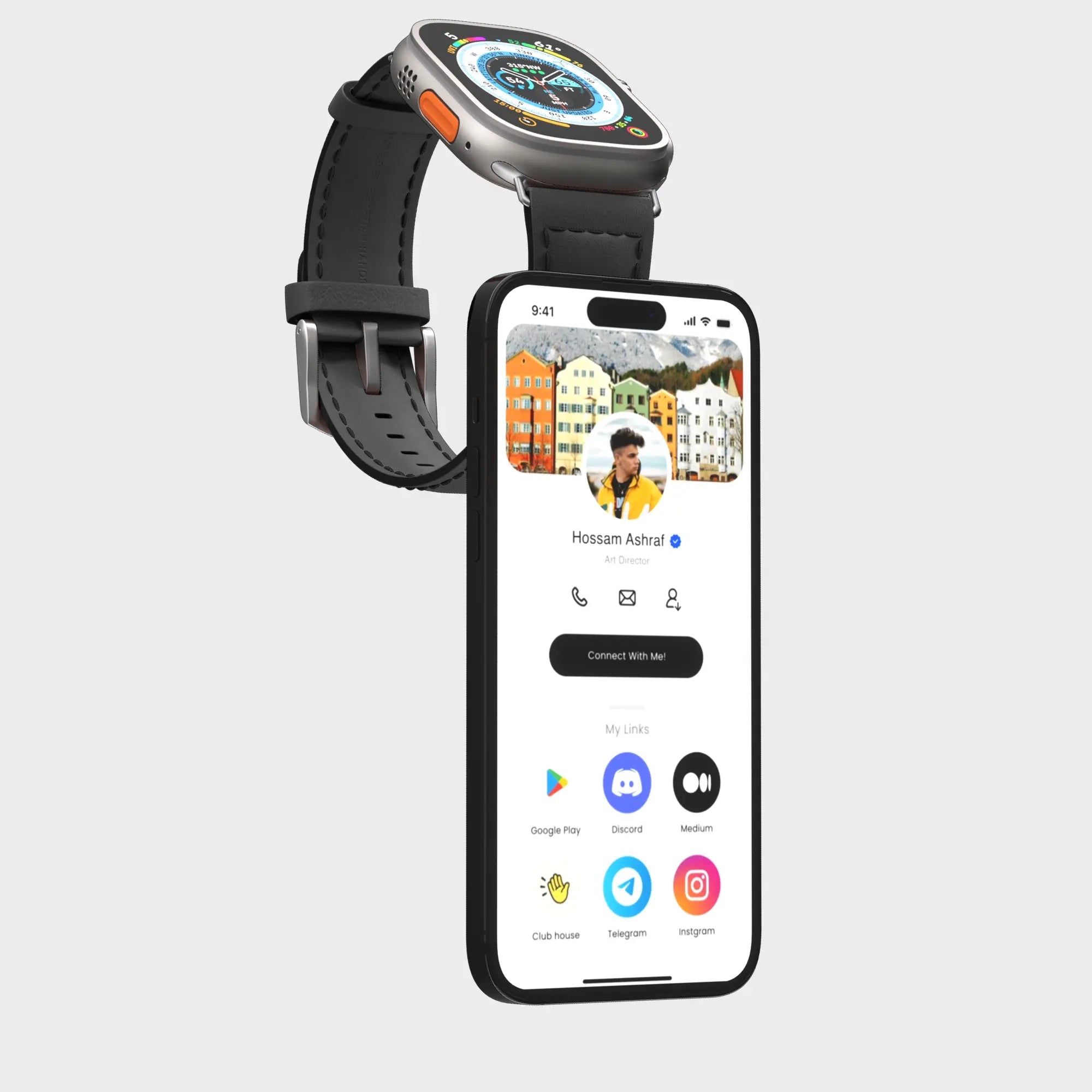 GoWrist™ - Your On-The-Go Digital Business Card - Designed for Apple Watch – 42/44/45/49 mm Tap - Digital Business Card