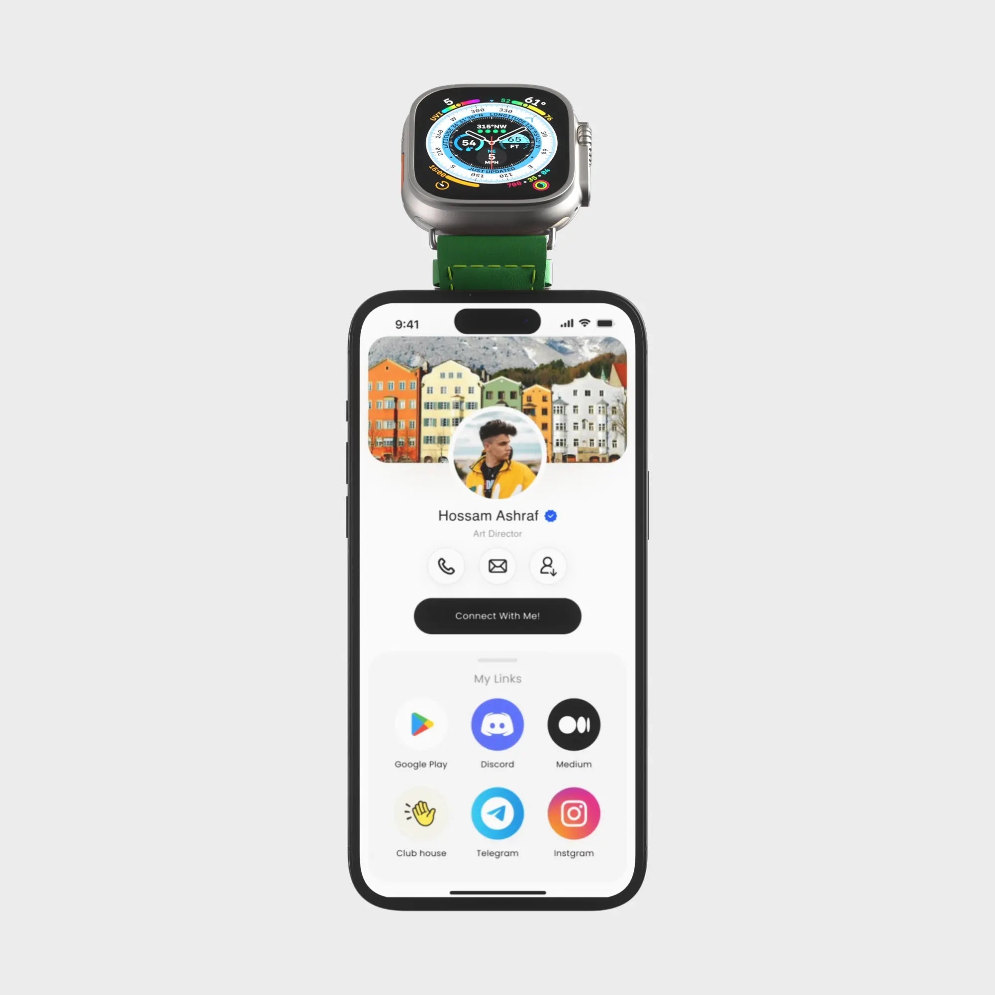 GoWrist™ - Your On-The-Go Digital Business Card - Designed for Apple Watch – 42/44/45/49 mm Tap - Digital Business Card