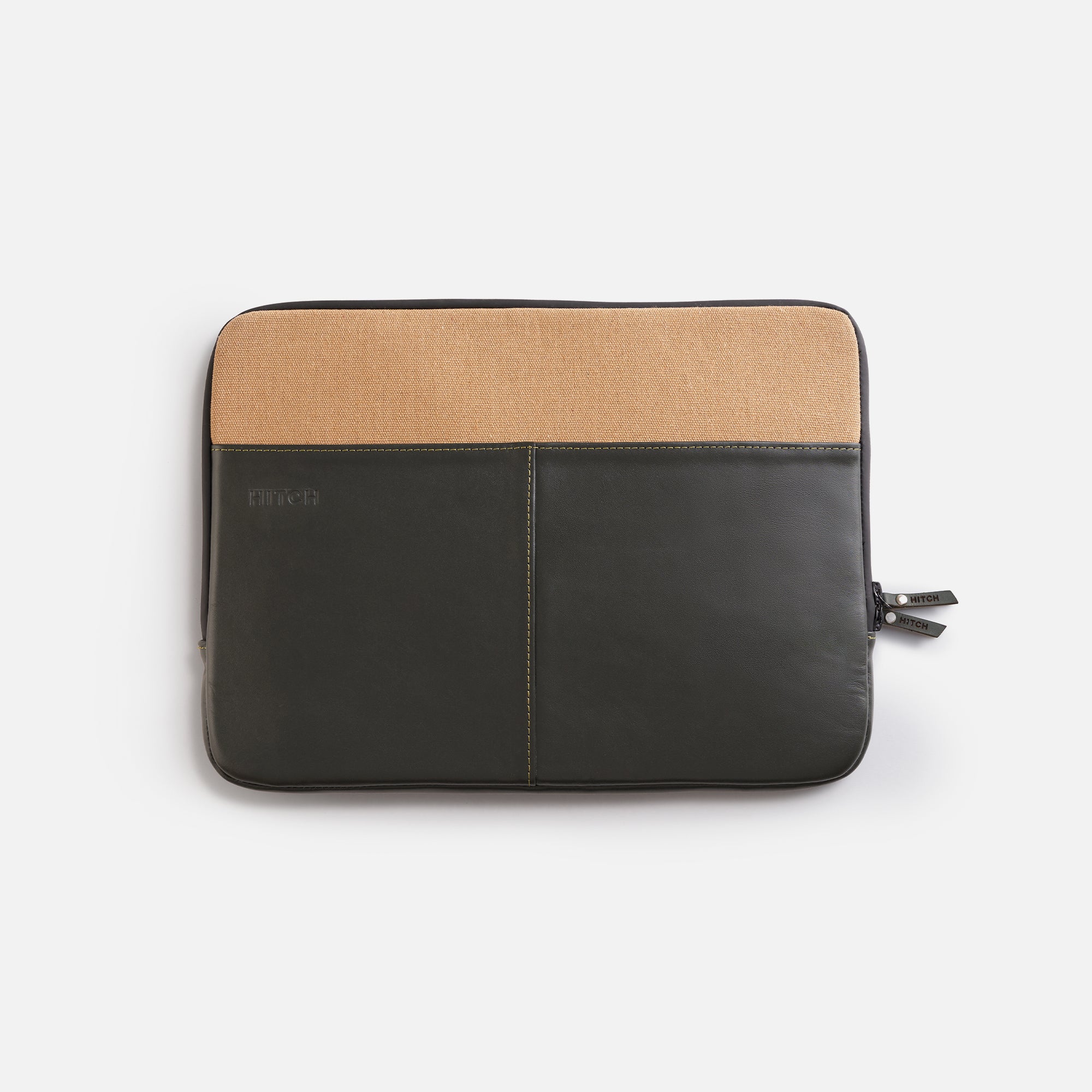 Premium Leather Laptop Sleeve - Dark olive/Beige