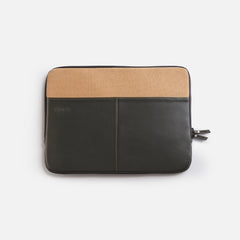 Premium Leather Laptop Sleeve - Dark olive/Beige