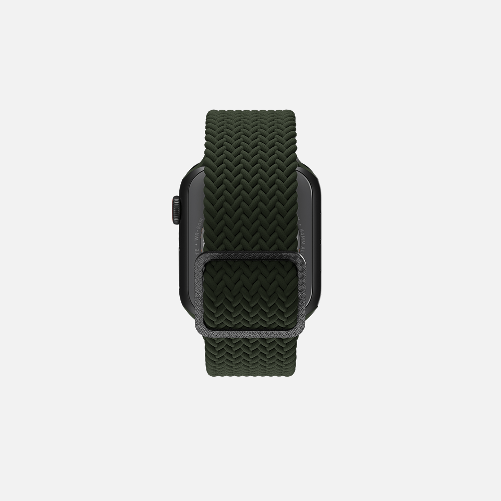 Knotted green strap for smartwatch isolated on white
