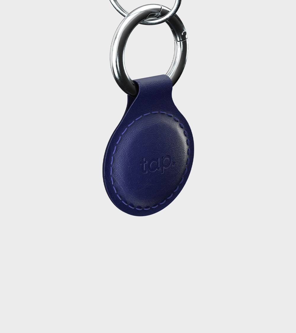 Blue leather keychain accessory with metal ring for smart contactless cards