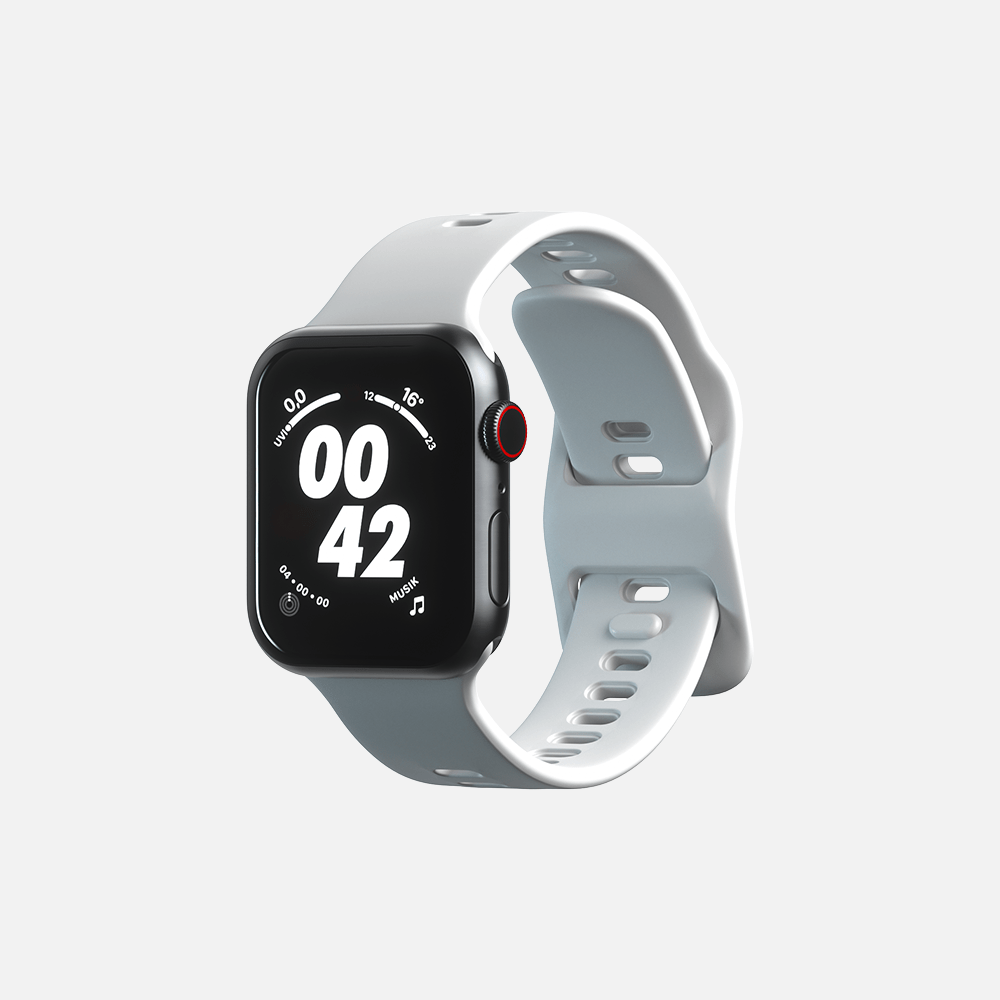 Smartwatch with white knotted strap on white