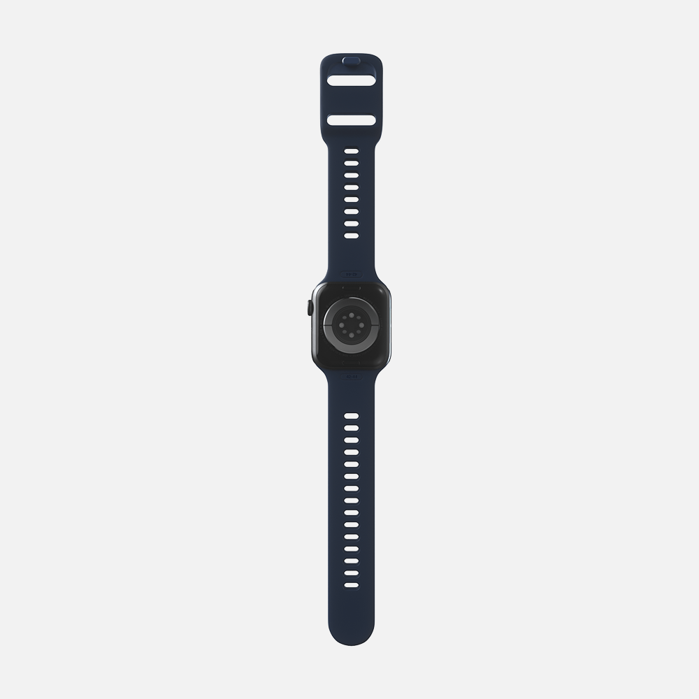 Navy blue smartwatch with sleek design on a white background.