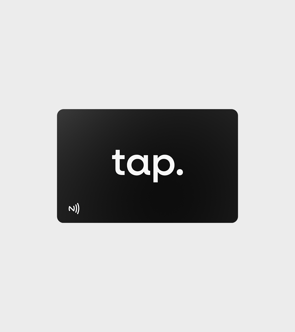 Black tap. NFC-enabled business card front view isolated.
