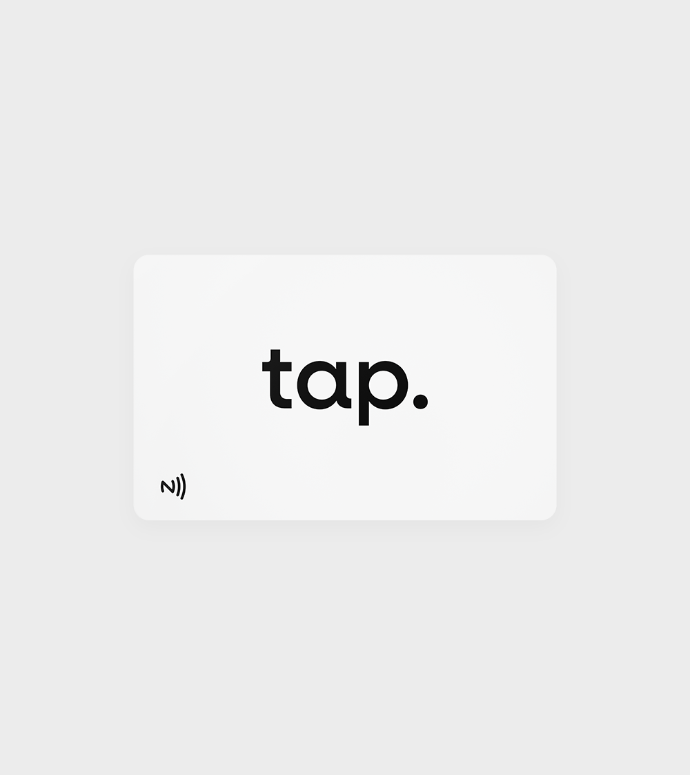 White tap. NFC-enabled business card front side with logo.