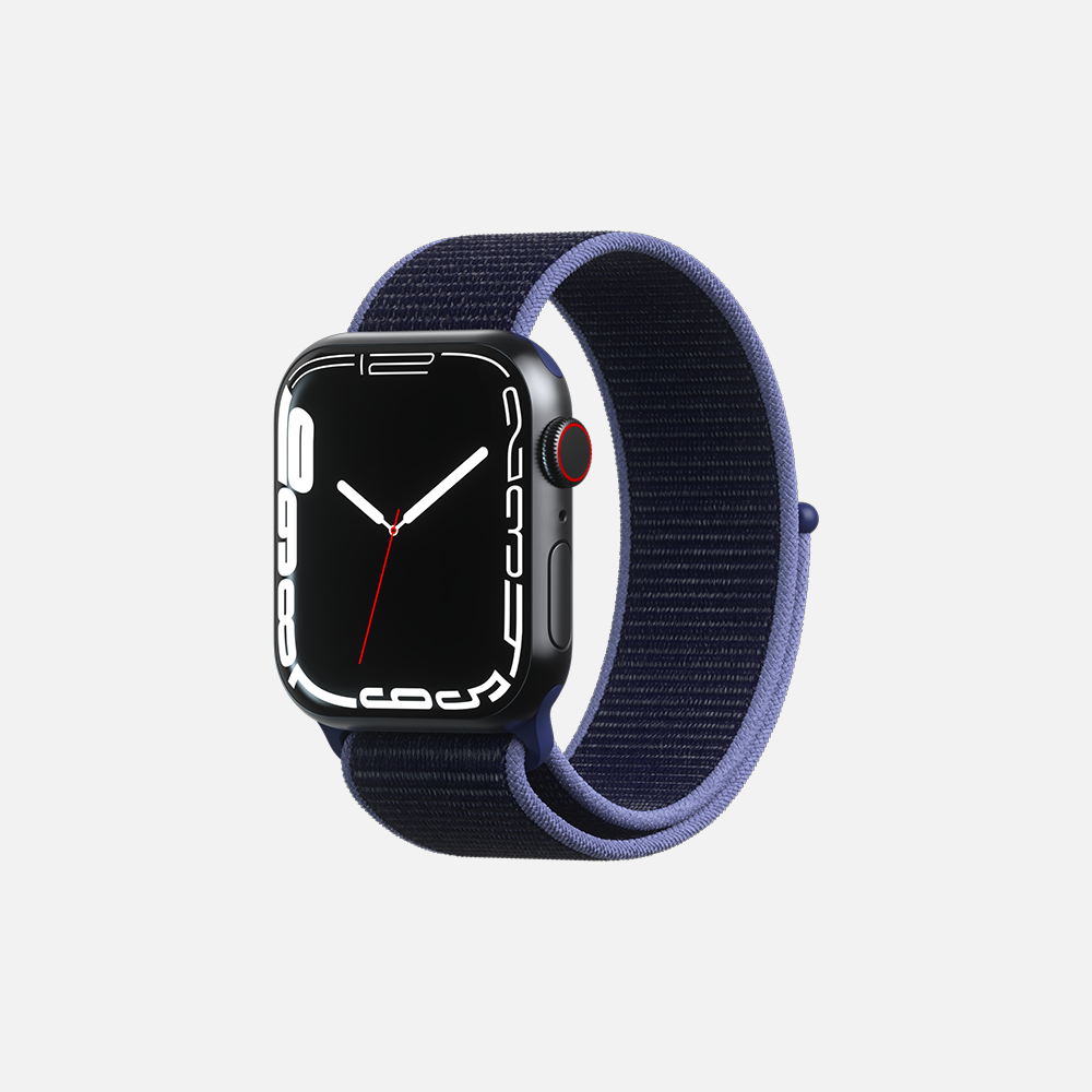 Smartwatch with digital display and dark blue loop band
