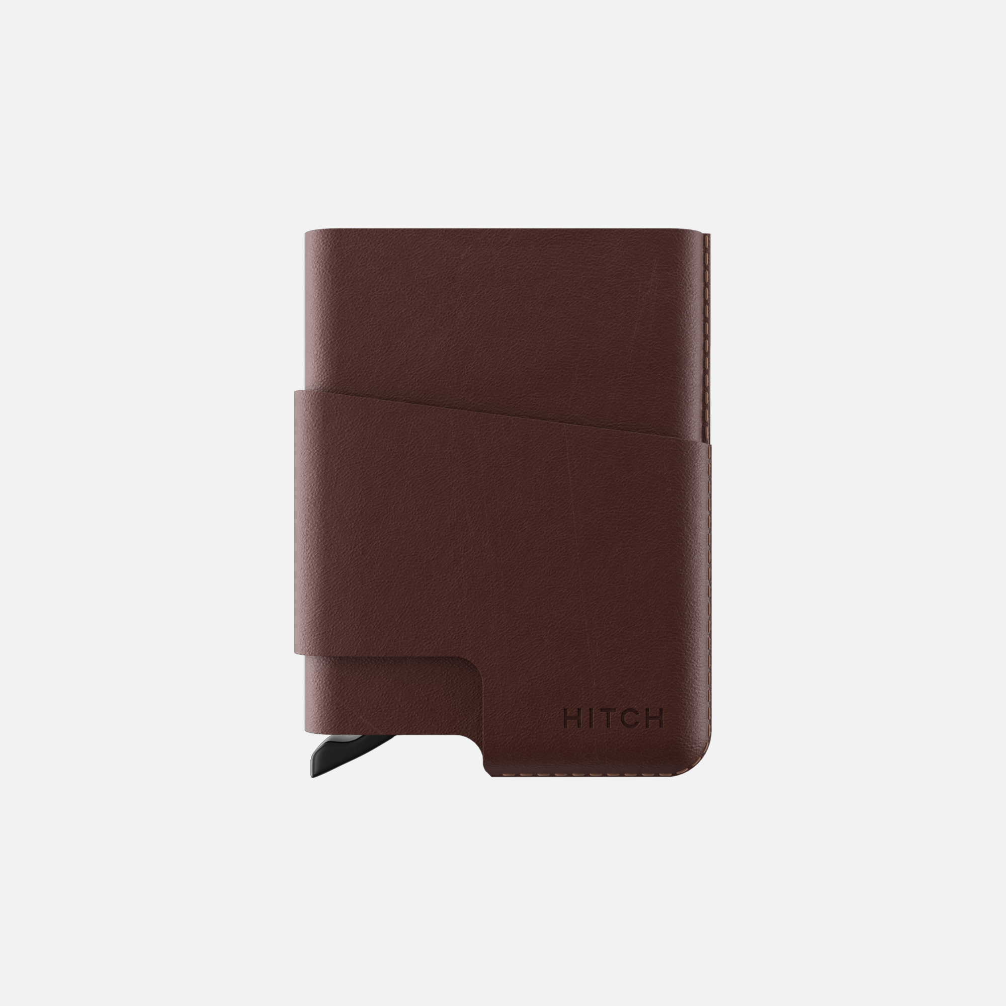 Brown leather minimalist wallet front view isolated on white.