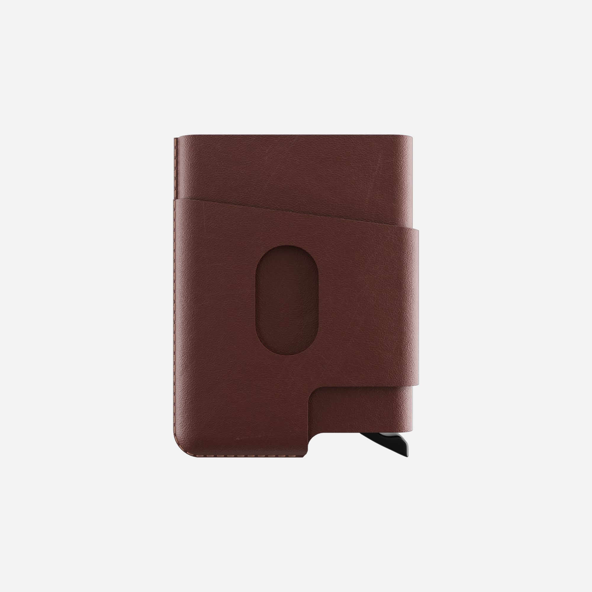 Wallet in brown leather, back view with card holder slot.
