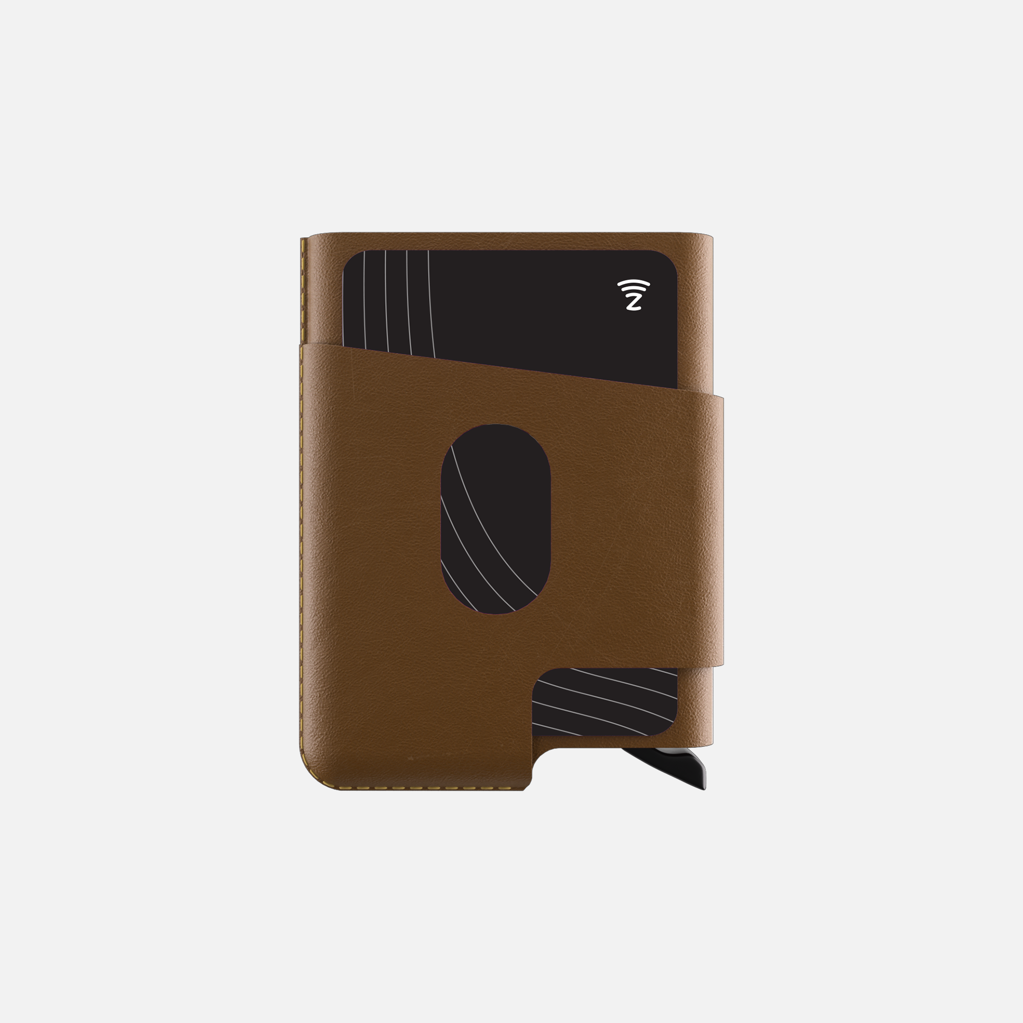 Brown leather cardholder and card slot, isolated on white background.