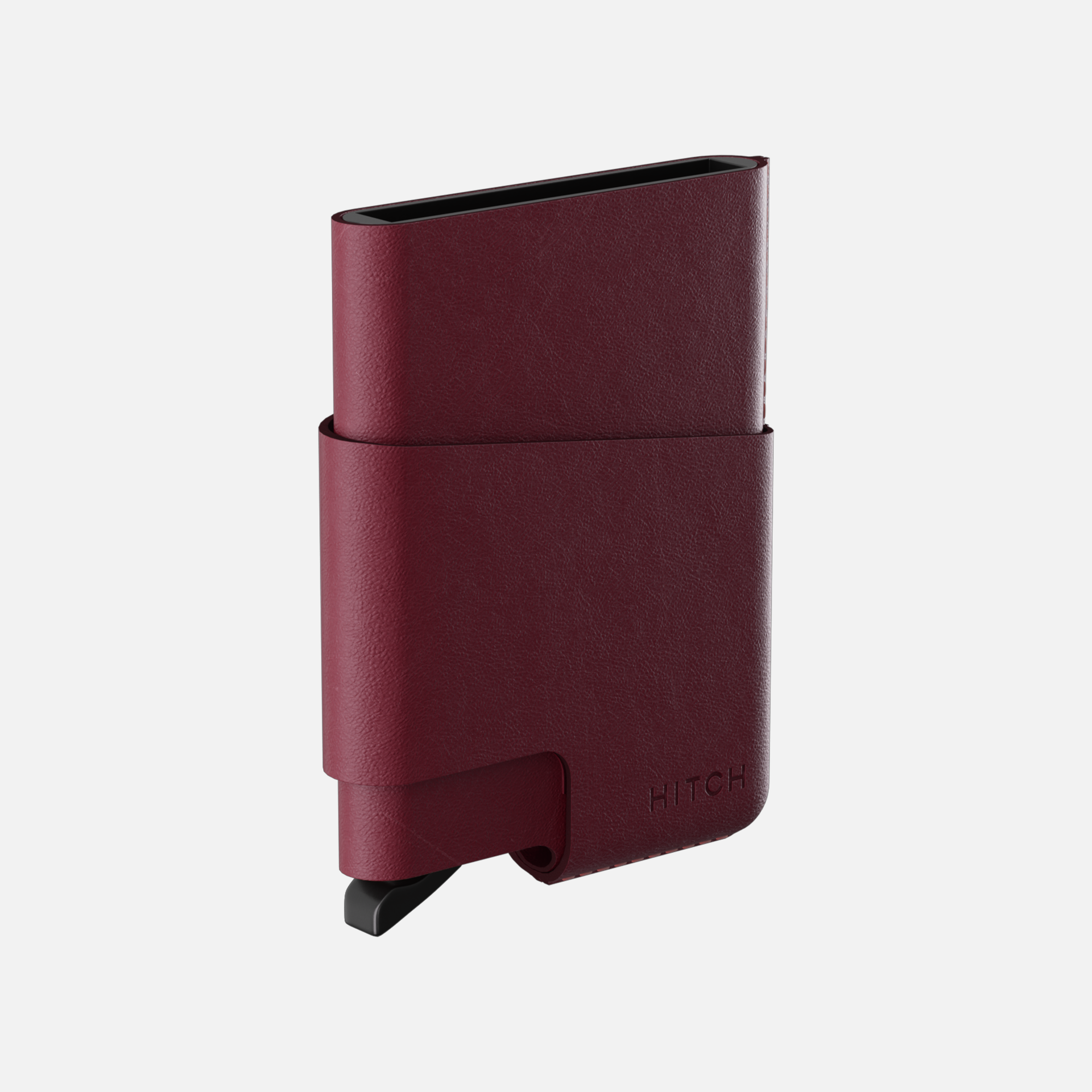 Burgundy Hitch leather cardholder wallet, minimalist design, against a white background.