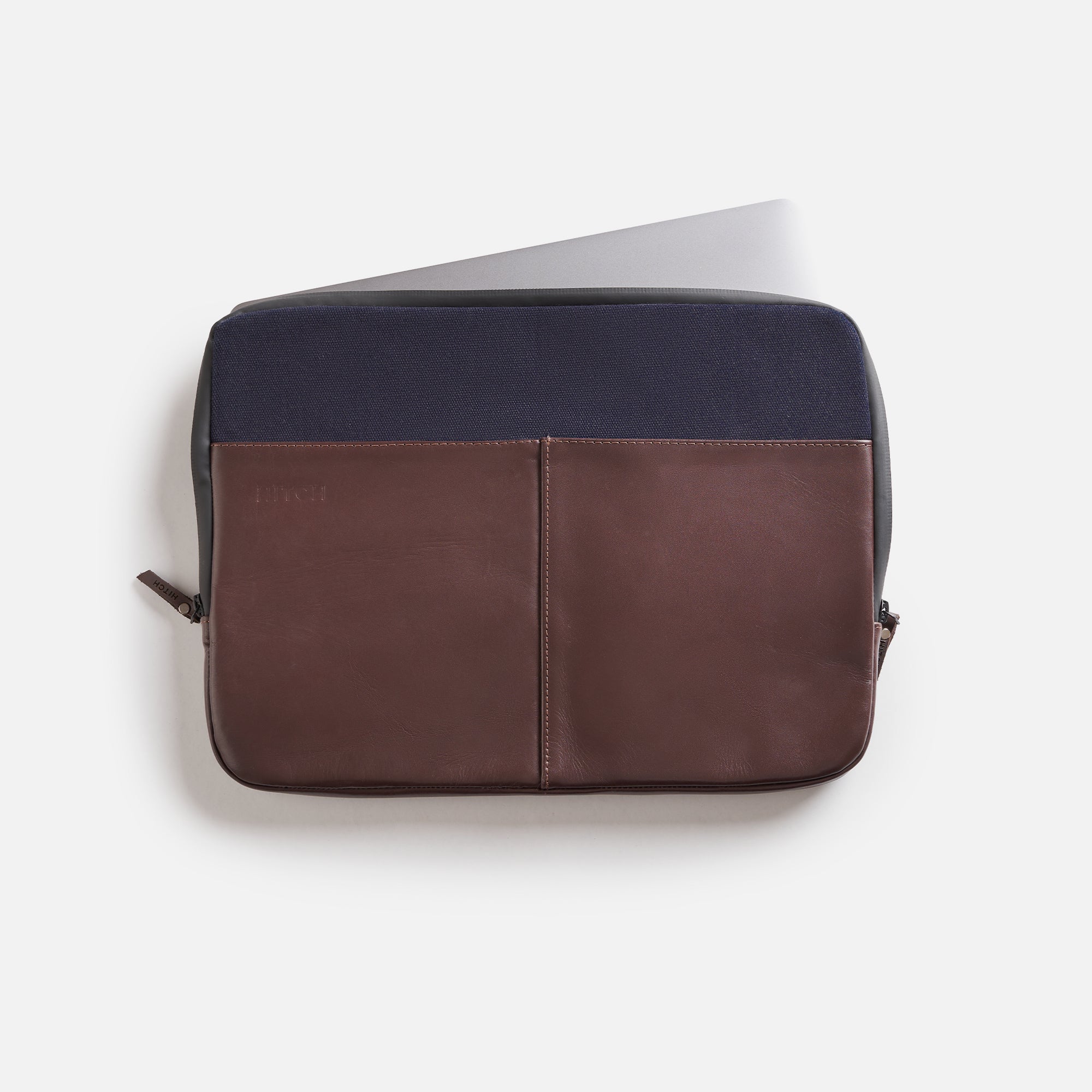 Premium Leather Laptop Sleeve - Brown/Navy