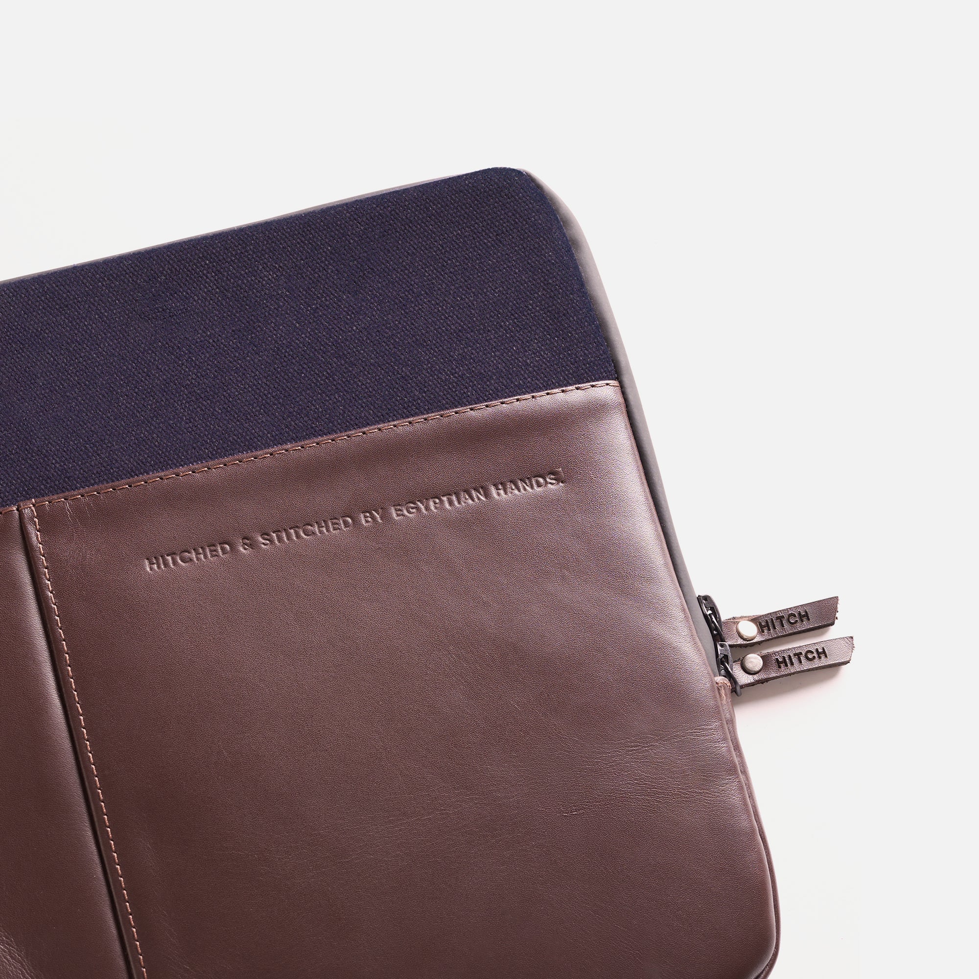 Premium Leather Laptop Sleeve - Brown/Navy