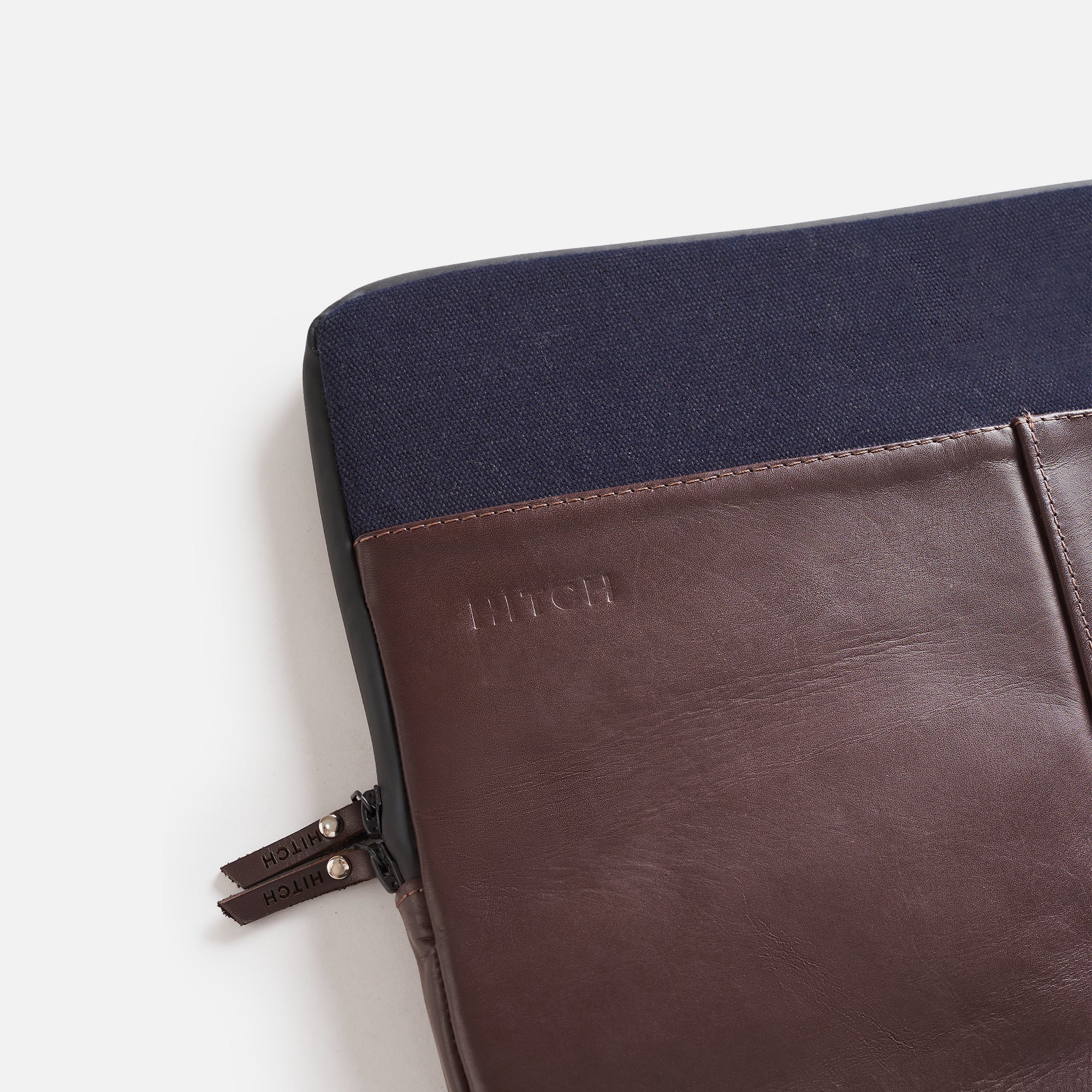 Premium Leather Laptop Sleeve - Brown/Navy