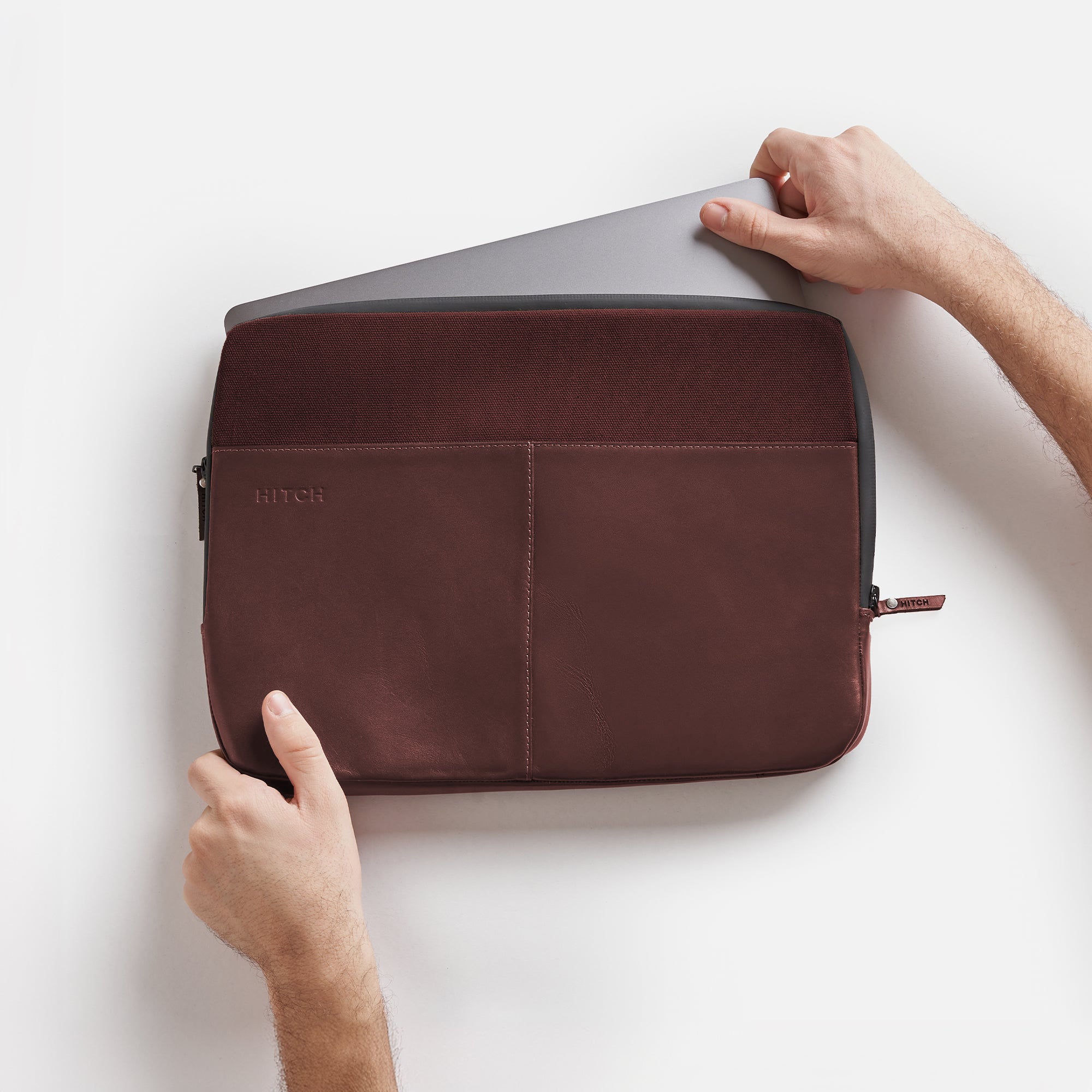 Premium Leather Laptop Sleeve - Burgundy