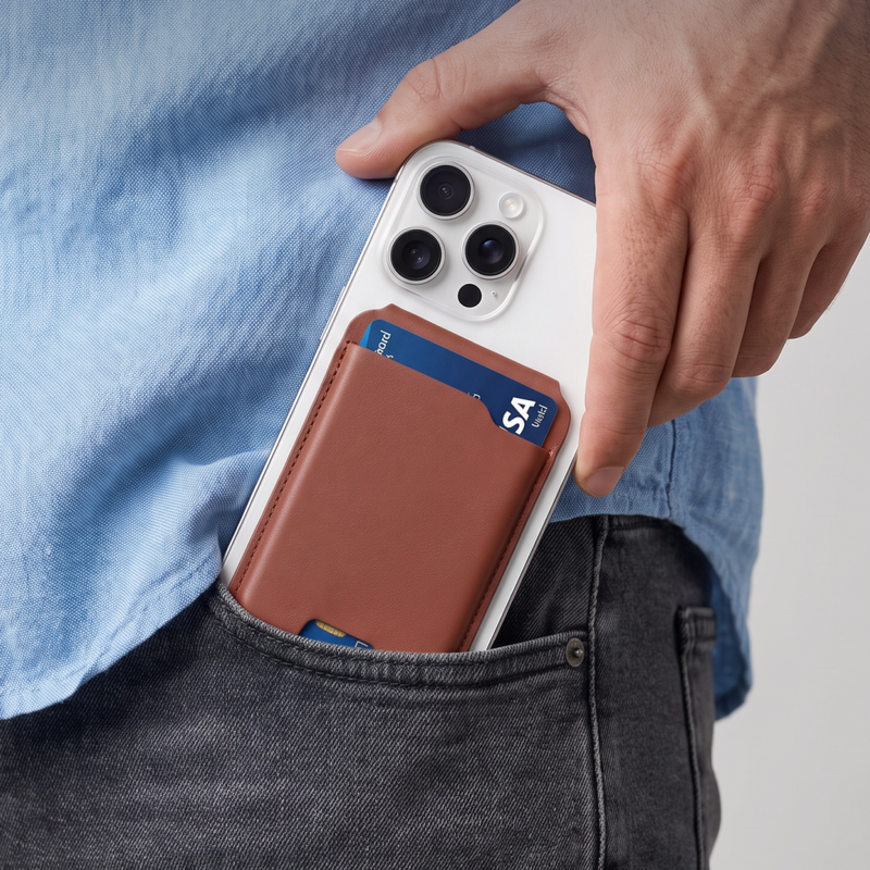 FindMe Card Holder folded into a phone stand