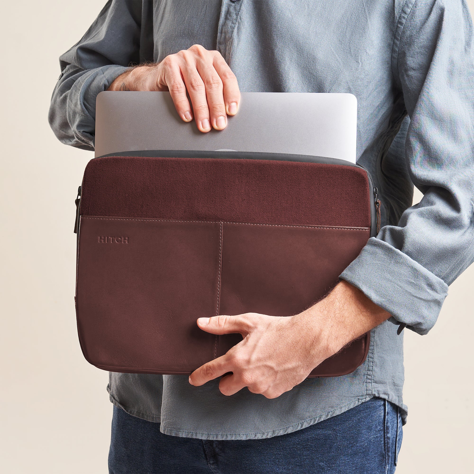 Premium Leather Laptop Sleeve - Burgundy