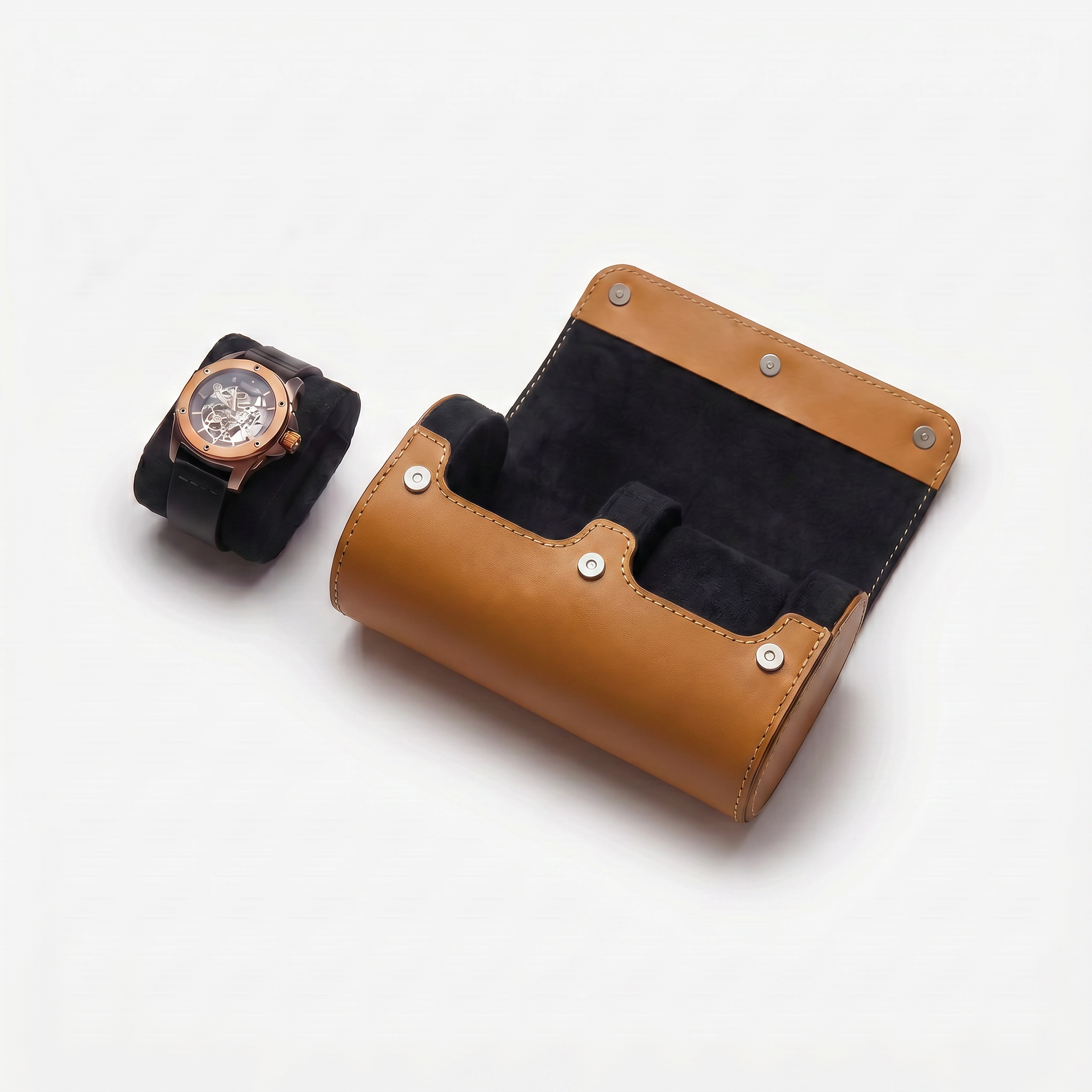Premium Watch Case - Natural Leather - Fits 2 Watches