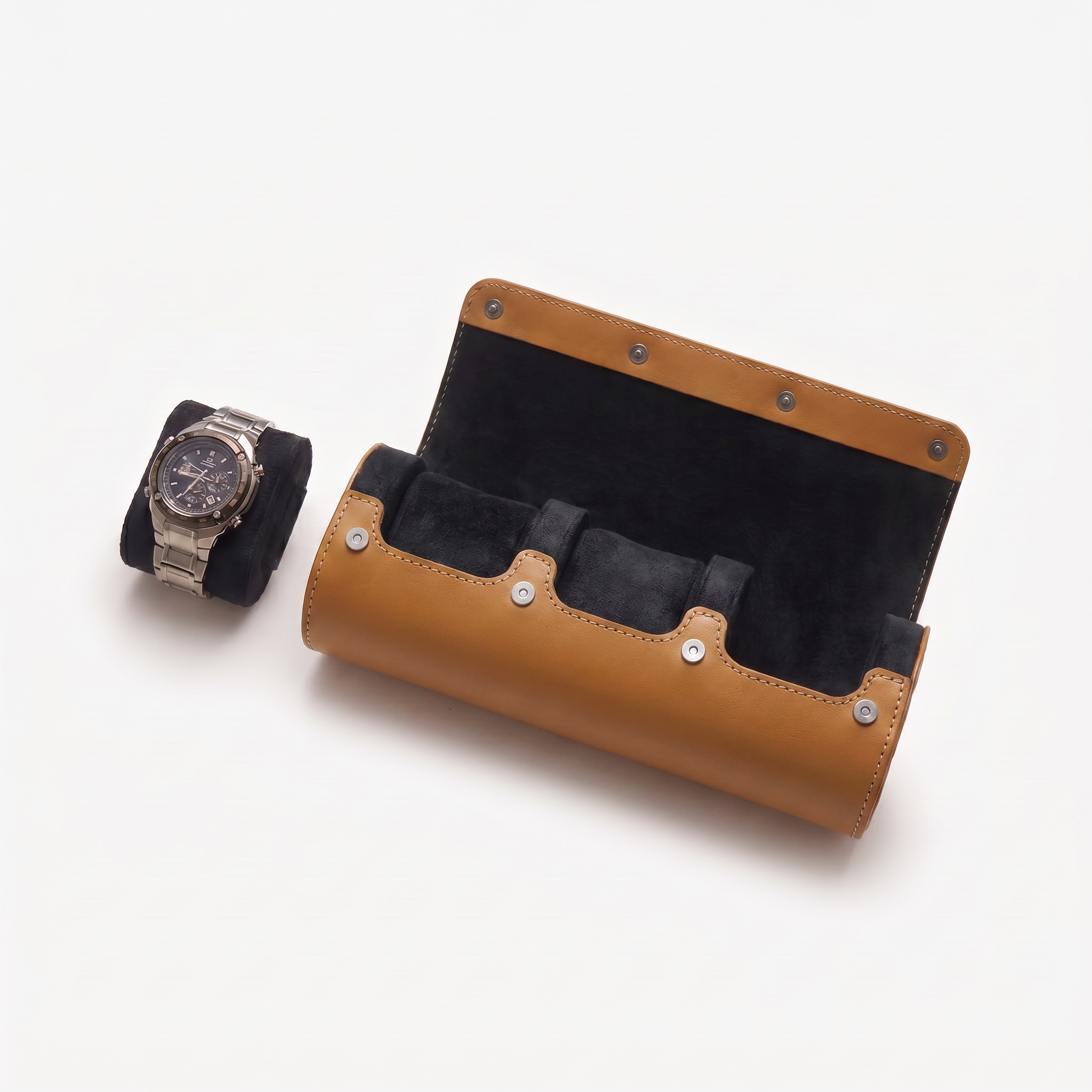 Premium Watch Case - Natural Leather - Fits 3 Watches