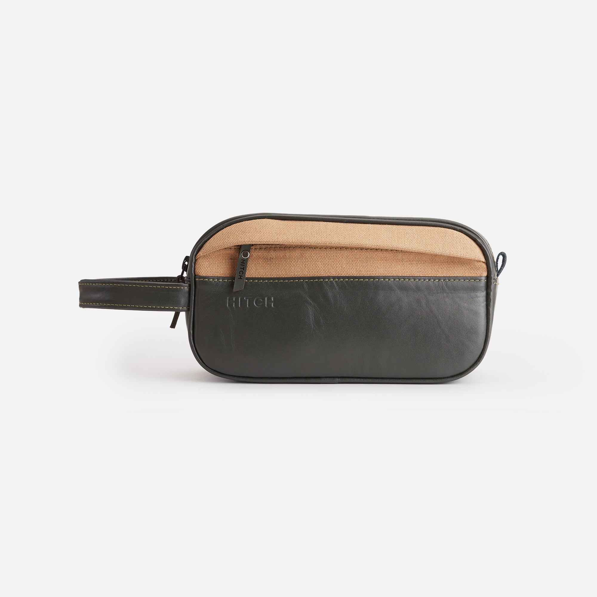 Premium Dopp Kit - Natural Leather - Dark olive/Beige