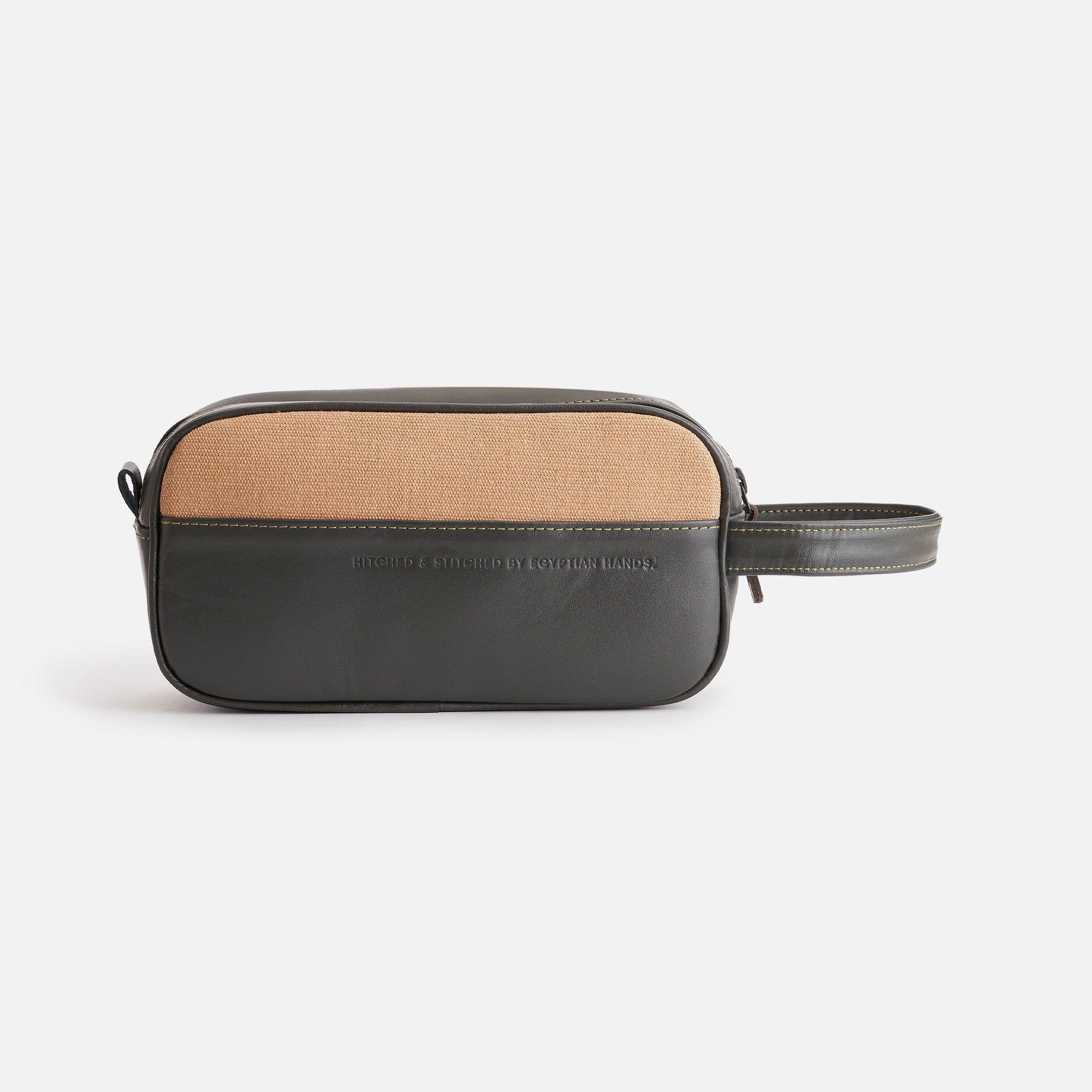 Premium Dopp Kit - Natural Leather - Dark olive/Beige