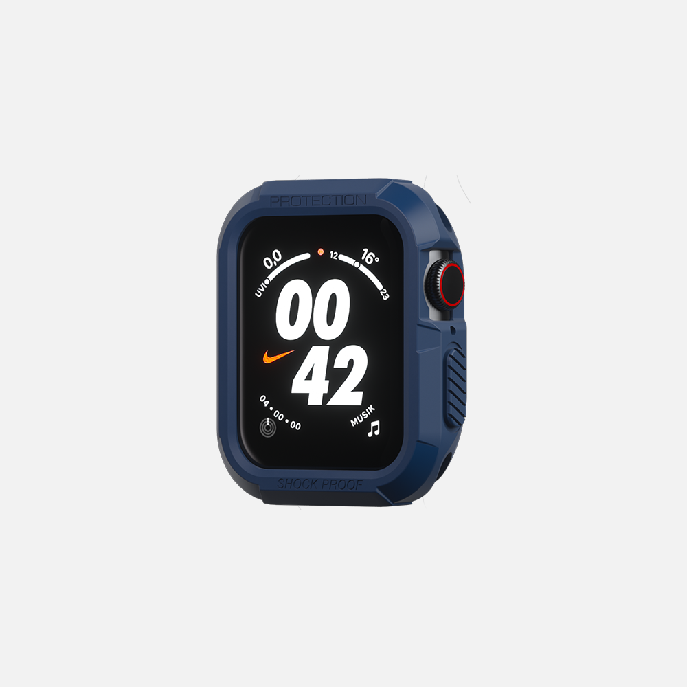 Blue sporty smartwatch with digital clock face and Nike logo, featuring shock-proof design.