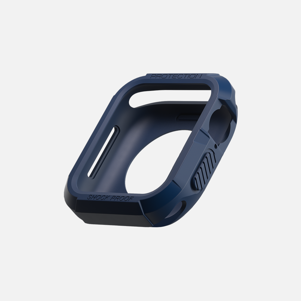 Blue shockproof protective case for smartwatch on white background.