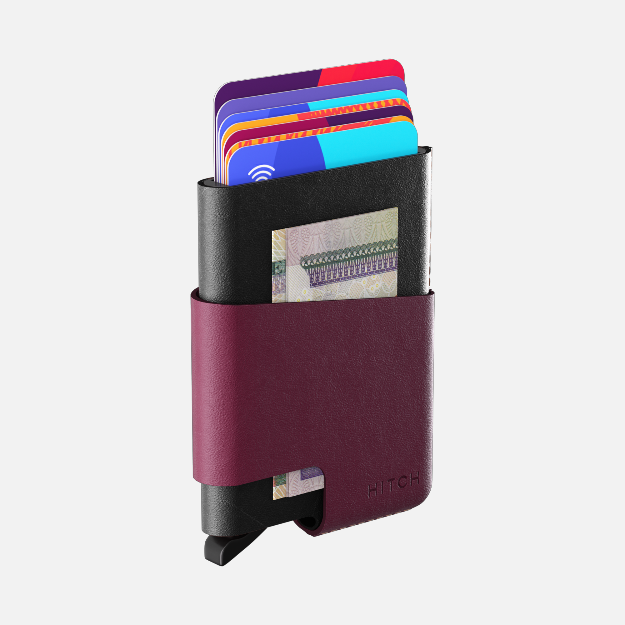 CUT-OUT Cardholder - RFID Block Featured - Handmade Natural Genuine Leather - Black/Burgundy