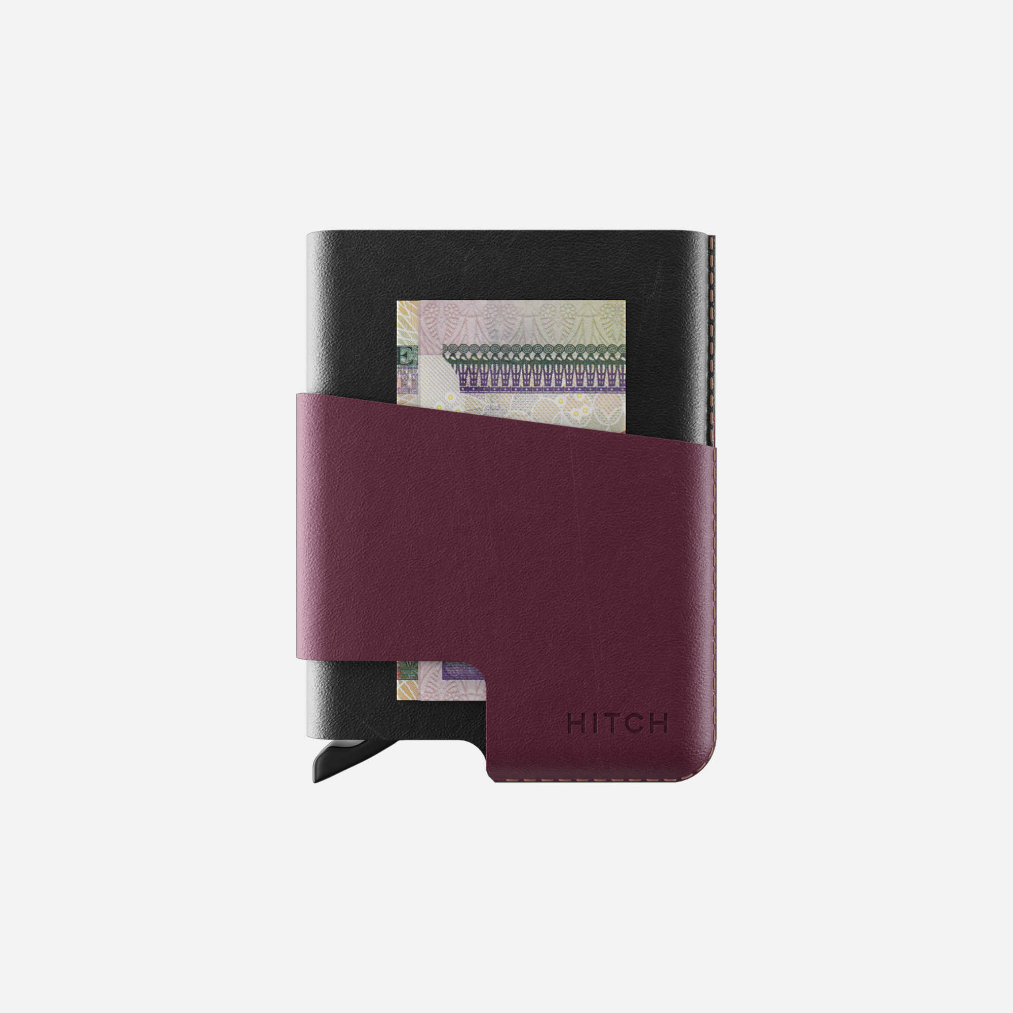 CUT-OUT Cardholder - RFID Block Featured - Handmade Natural Genuine Leather - Black/Burgundy