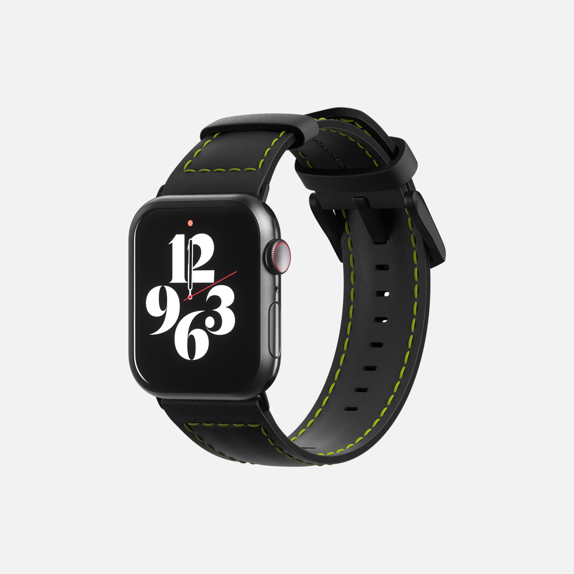 Apple Watch leather strap - Black/Neon stitching - 42/44/45/49mm