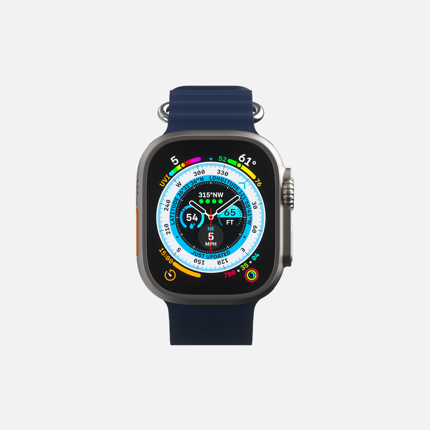 Smartwatch with fitness tracking features and colorful display on white background.