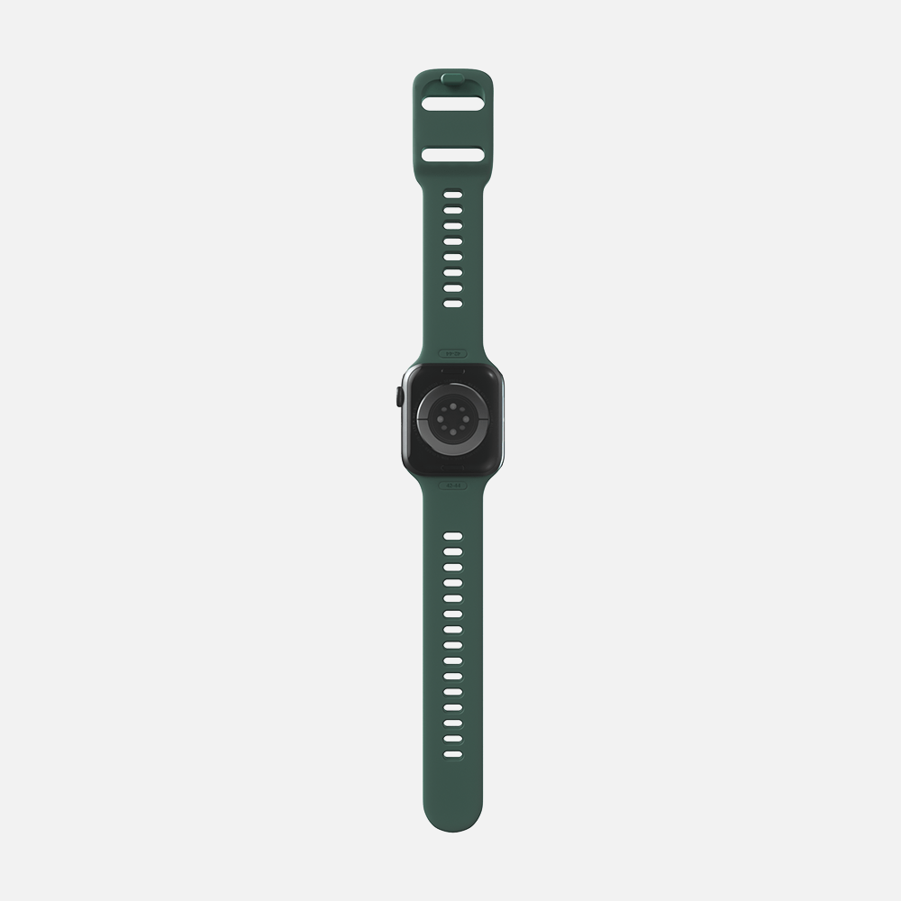 Green smartwatch with sport band isolated on a white background, sleek modern design."