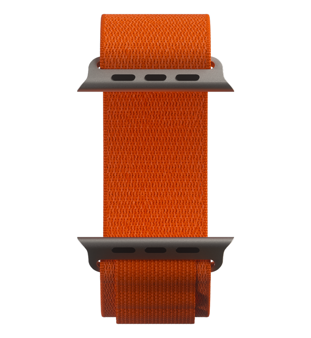 Orange solo loop smartwatch band isolated on a white background.