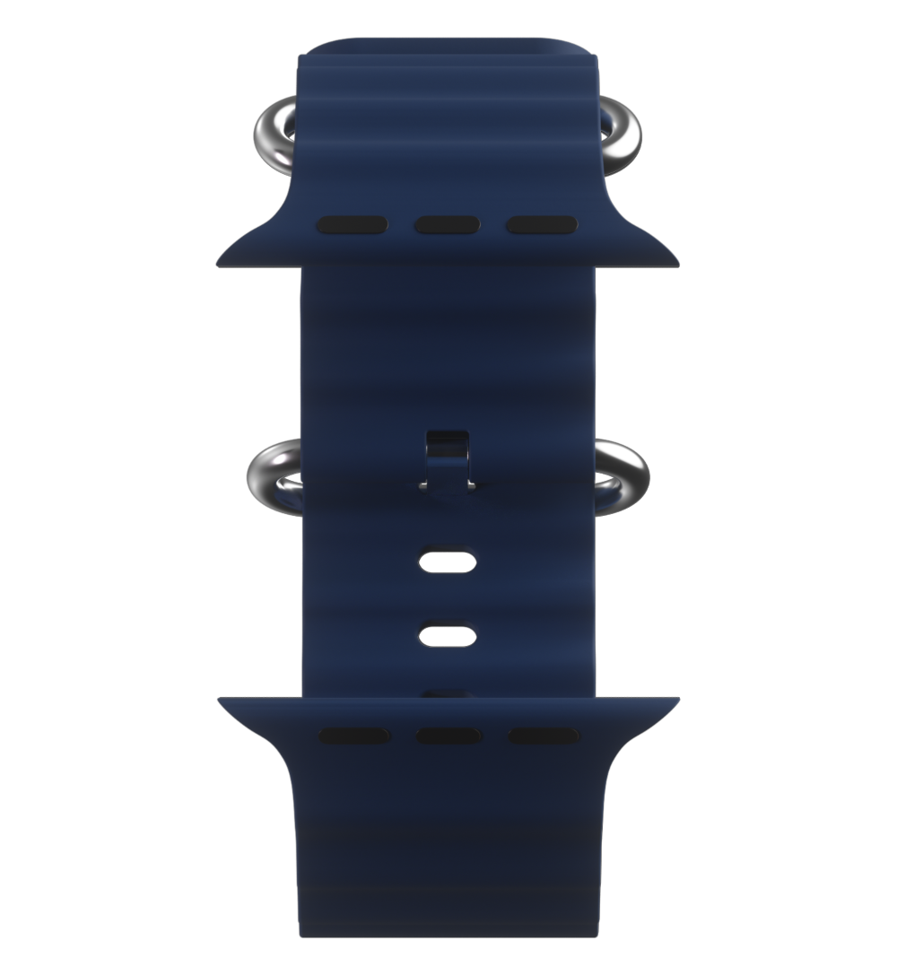 Navy blue silicone smartwatch band on a white background.