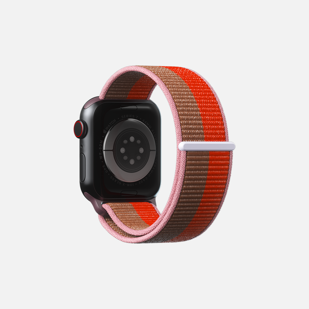Back sensor view of smartwatch with colorful band on white background